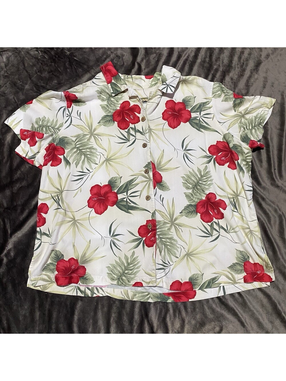 Sunset Cove Women’s 3X Plus Size Tropical Floral Short Sleeve Button Down Shirt